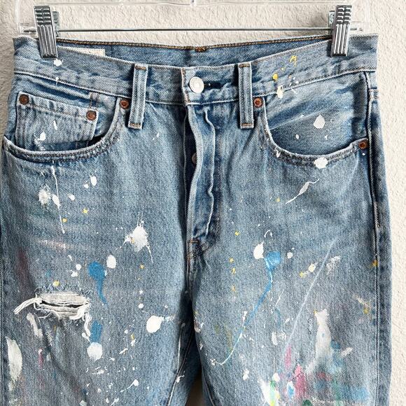 Levi's 501 Skinny Upcycled Jeans Women's 27 Paint Splatter Distressed High Rise - Picture 2 of 10